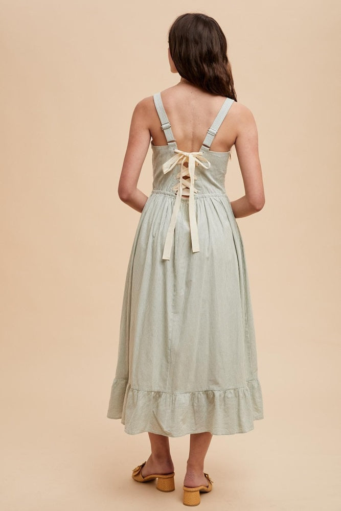 Mint Green Striped Cotton Sleeveless Dress