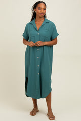 Teal Button Down Hi Low Maxi Dress