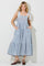 Blue Floral Gingham Shoulder Tie Midi Dress