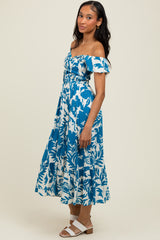 Blue Cream Smocked Top Midi Dress