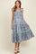 Denim Floral Smocked Ruffled Lace Trim Maternity Midi Dress