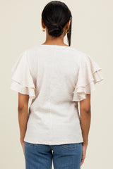 Beige Textured Ruffle Sleeve Top