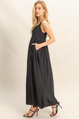 Black Square Neck Fit And Flare Midi Dress