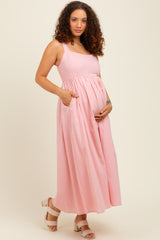 Pink Square Neck Fit And Flare Maternity Midi Dress