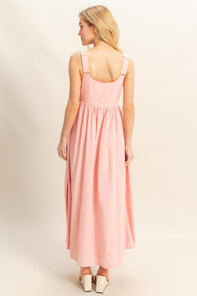 Pink Square Neck Fit And Flare Midi Dress