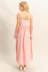 Pink Square Neck Fit And Flare Midi Dress