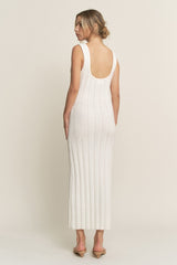 Ivory Wide Ribbed Sweater Knit Midi Dress