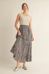 Taupe/Animal Print Mixed Maternity Maxi Dress