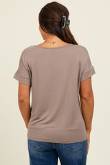 Light Taupe V-Neck Front Pocket Maternity Short Sleeve T-Shirt