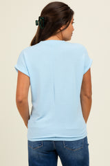 Light Blue Terry Short Sleeve Maternity Top