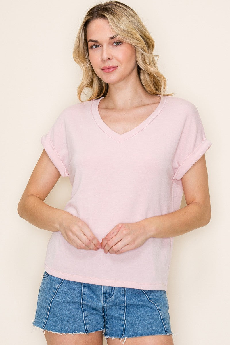Light Pink Terry Short Sleeve Maternity Top