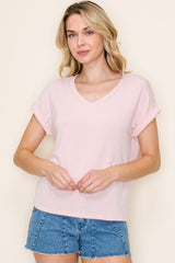 Light Pink Terry Short Sleeve Maternity Top