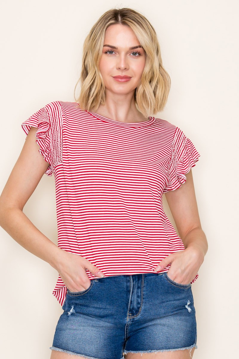 Red Striped Flutter Sleeve Maternity Top