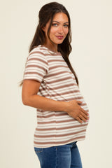 Mocha Multi-Striped Maternity T-Shirt