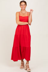 Red Tiered Cutout Tie Back Midi Dress