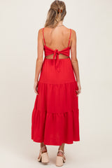 Red Tiered Cutout Tie Back Maternity Midi Dress
