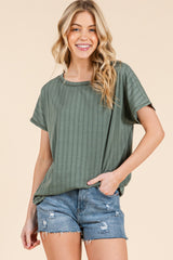 Olive Ribbed Relaxed Tee