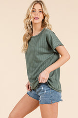 Olive Ribbed Relaxed Tee