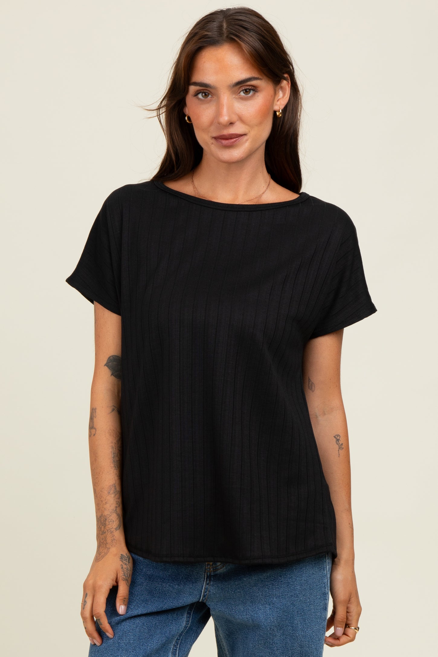 Black Ribbed Relaxed Tee