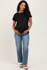 Black Ribbed Relaxed Maternity Tee