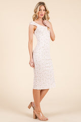 Pink Floral Ditsy Cap Sleeve Side Slit Midi Dress