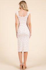 Pink Floral Ditsy Cap Sleeve Side Slit Midi Dress