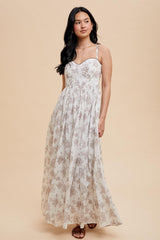 Ivory Cotton Floral Bustier Maxi Dress