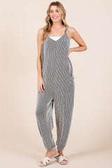 Charcoal Ribbed Sleeveless Maternity Jumpsuit