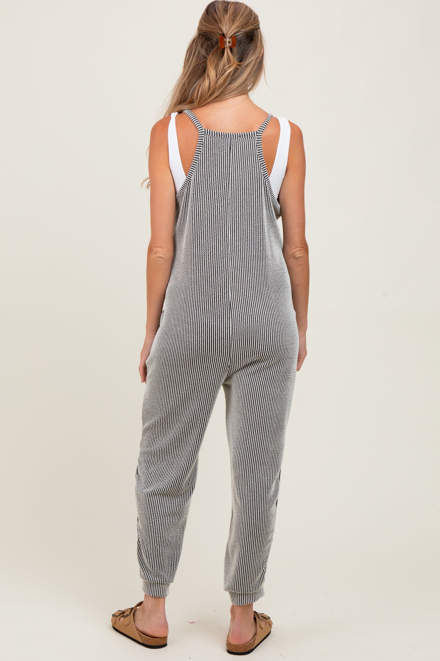Charcoal Ribbed Sleeveless Maternity Jumpsuit