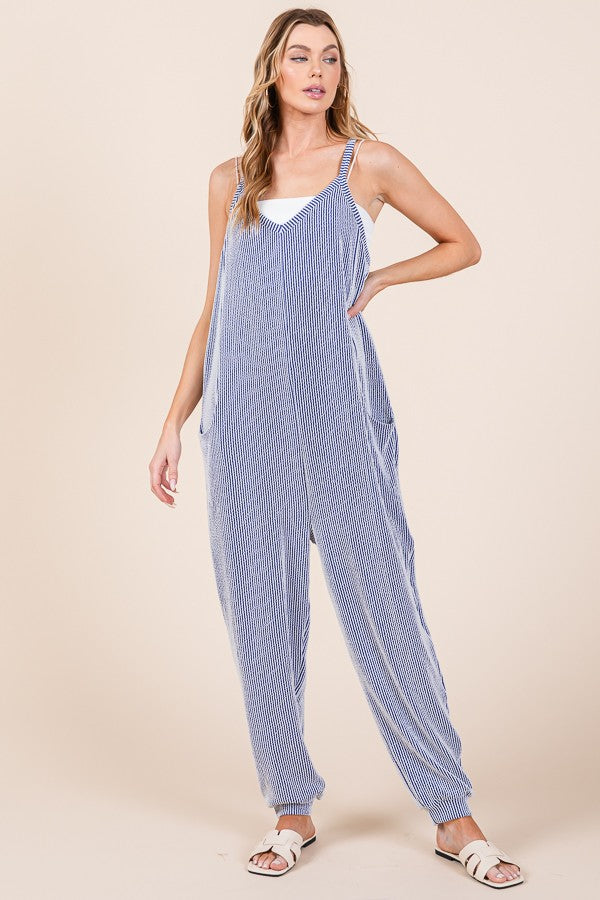 Royal Blue Ribbed Sleeveless Maternity Jumpsuit