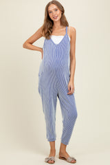 Royal Blue Ribbed Sleeveless Maternity Jumpsuit
