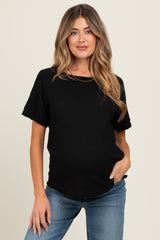 Black Ribbed Knit Maternity Short Sleeve Top