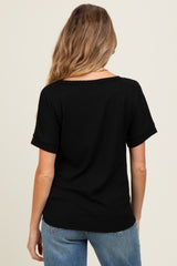 Black Ribbed Knit Maternity Short Sleeve Top