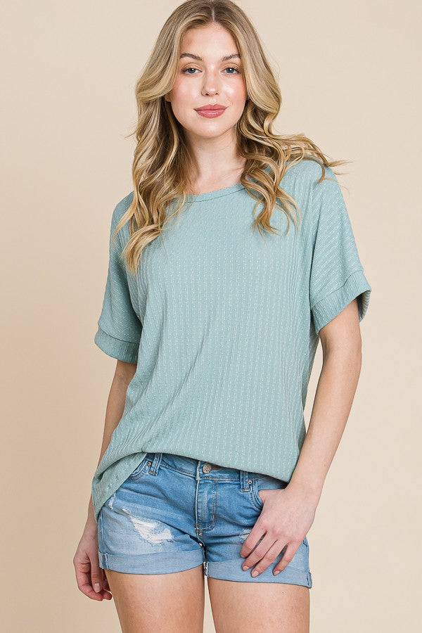 Light Olive Ribbed Knit Maternity Short Sleeve Top