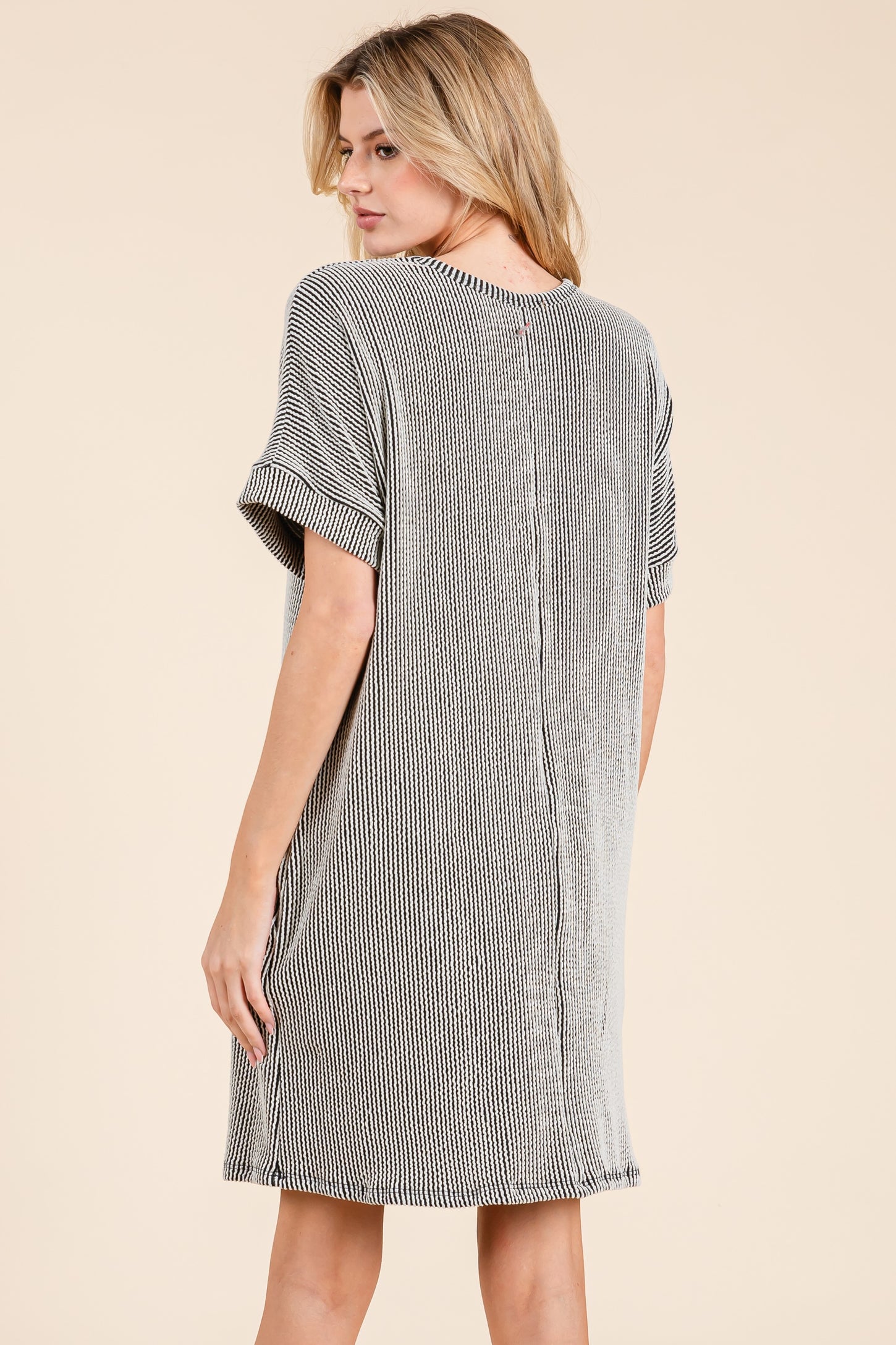 Charcoal Ribbed Short Sleeve T-Shirt Dress