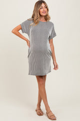 Charcoal Ribbed Short Sleeve T-Shirt Maternity Dress