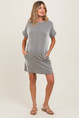 Charcoal Ribbed Short Sleeve T-Shirt Maternity Dress