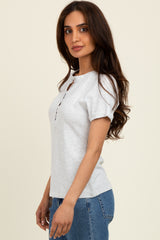 Heather Grey Snap Button Short Sleeve Top