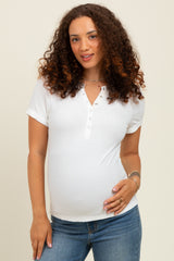 Ivory Snap Button Maternity Short Sleeve Top