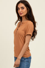 Camel Snap Button Short Sleeve Top