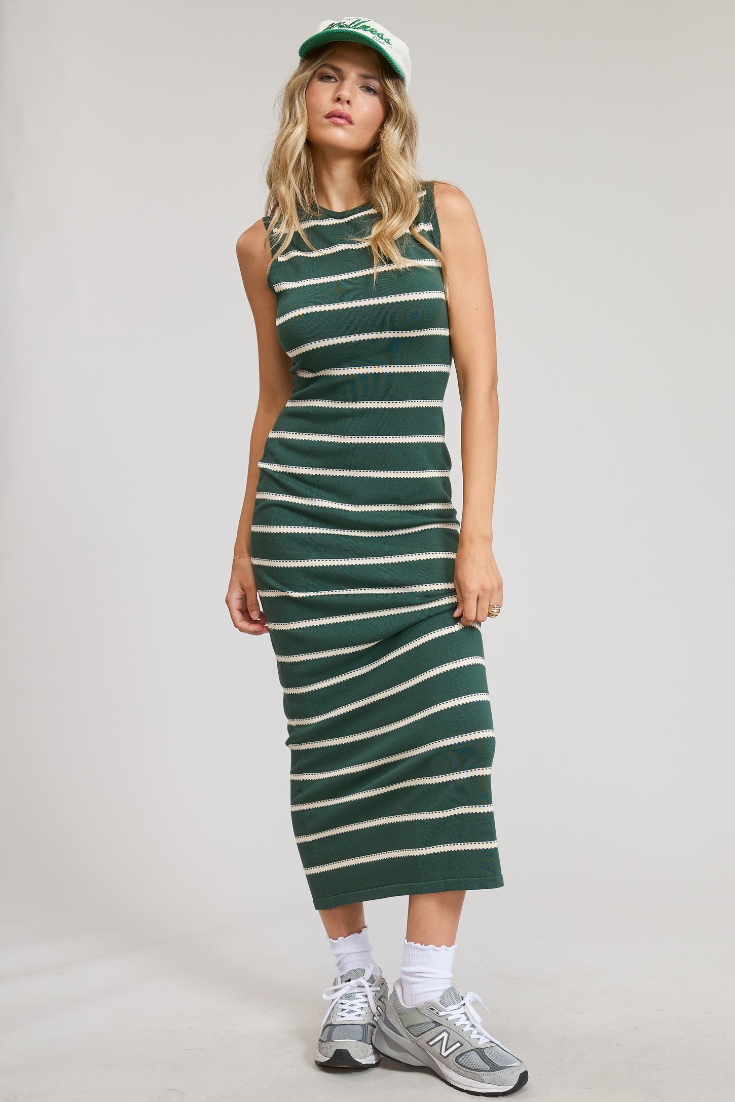 Forest Green Striped Sleeveless Knit Maternity Midi Dress