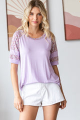 Lilac Floral Contrast Raglan Short Sleeve T-Shirt