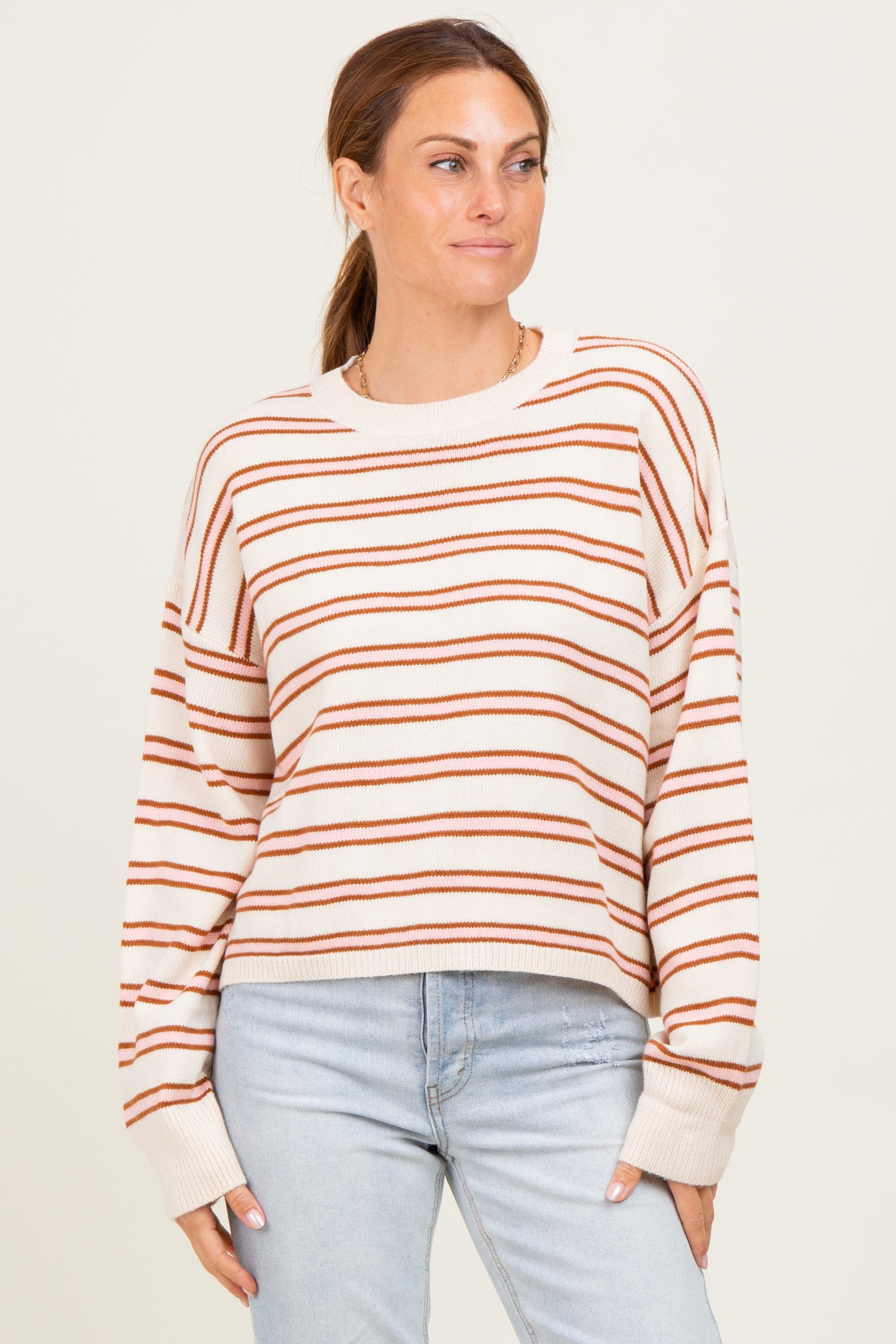 Pink Multicolor Stripe Sweater