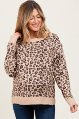 Beige Animal Print Maternity Sweater