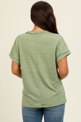 Light Olive Ribbed Exposed Seam Short Sleeve Maternity Top