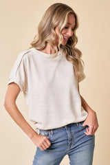 Ivory Ribbed Exposed Seam Short Sleeve Top