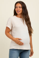 Ivory Ribbed Exposed Seam Short Sleeve Maternity Top