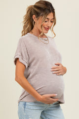 Taupe Ribbed Exposed Seam Maternity Short Sleeve Top