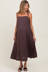Brown Shoulder Tie Maternity Midi Dress