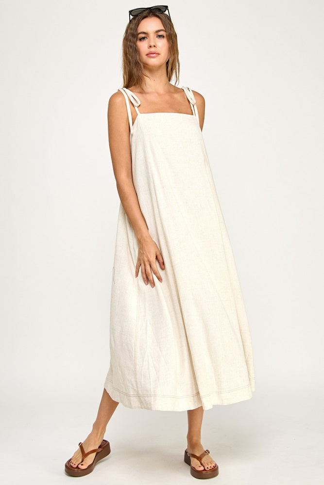 Ivory Shoulder Tie Maternity Midi Dress